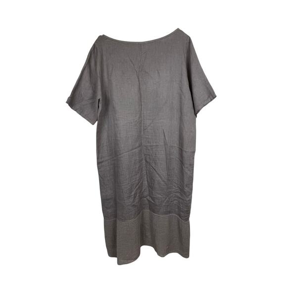 100% Lin Blanc Women's‎ Size 46 Grayish Taupe Linen Shift Midi Dress Lagenlook L - Picture 5 of 6